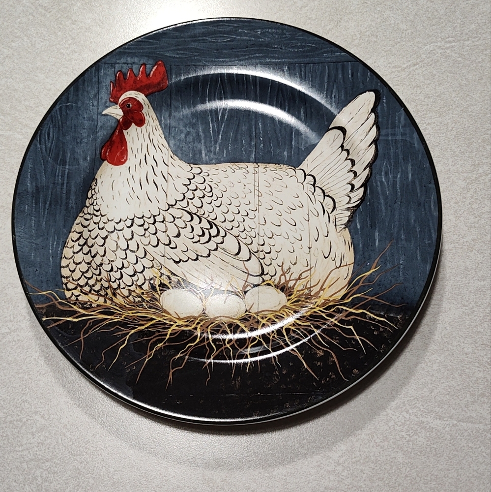 Sakura Henny Penny Salad/Dessert Plate Warren Kimble Sitting Hen Blue